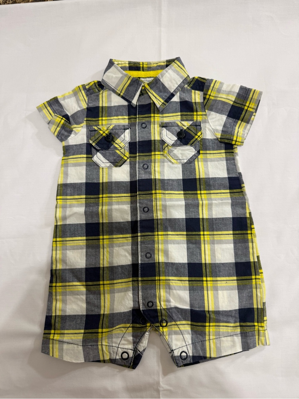 Carter’s 100% Cotton Boy’s Size 3 Months Plaid Romper , New Without Tags
